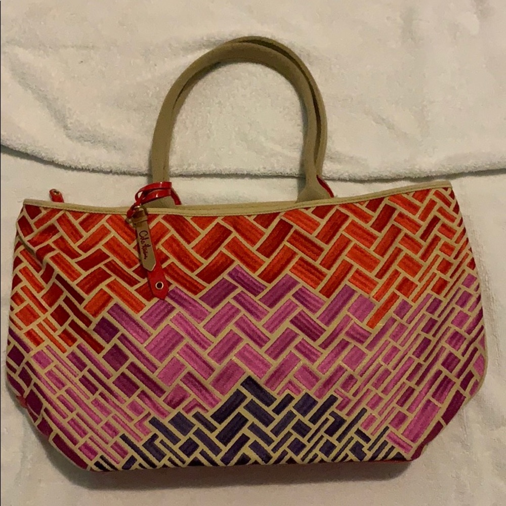 Cole Haan Orange Red Pink Blue squares bag